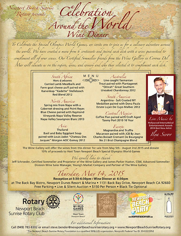 Newport Beach Sunrise Rotary: A Celebration Around the World Wine Dinner