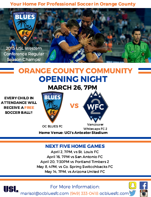 Opening Night for the OC Blues Soccer Team