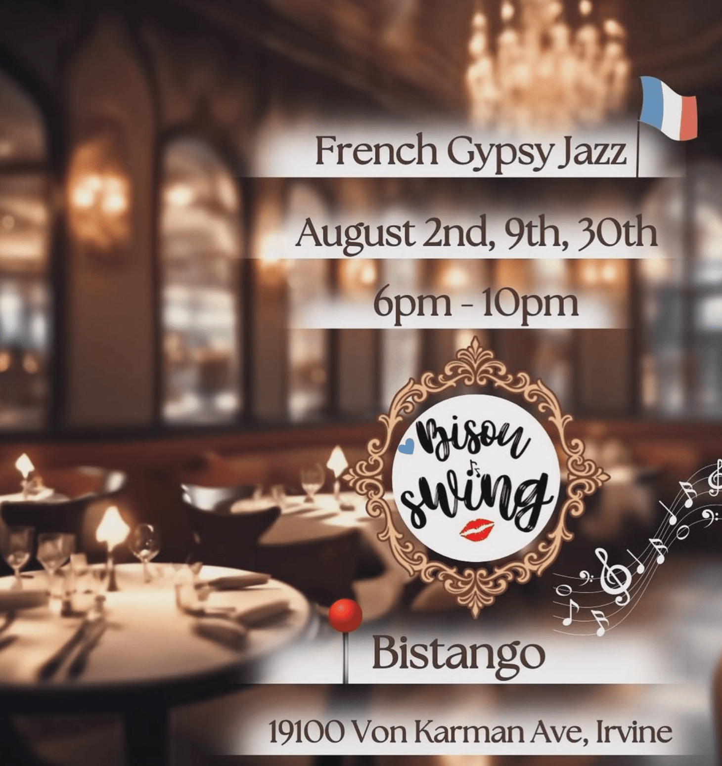 Get in the swing of the holiday weekend with Bisouswing, playing a limited run of dates at Bistango Restaurant in Irvine.