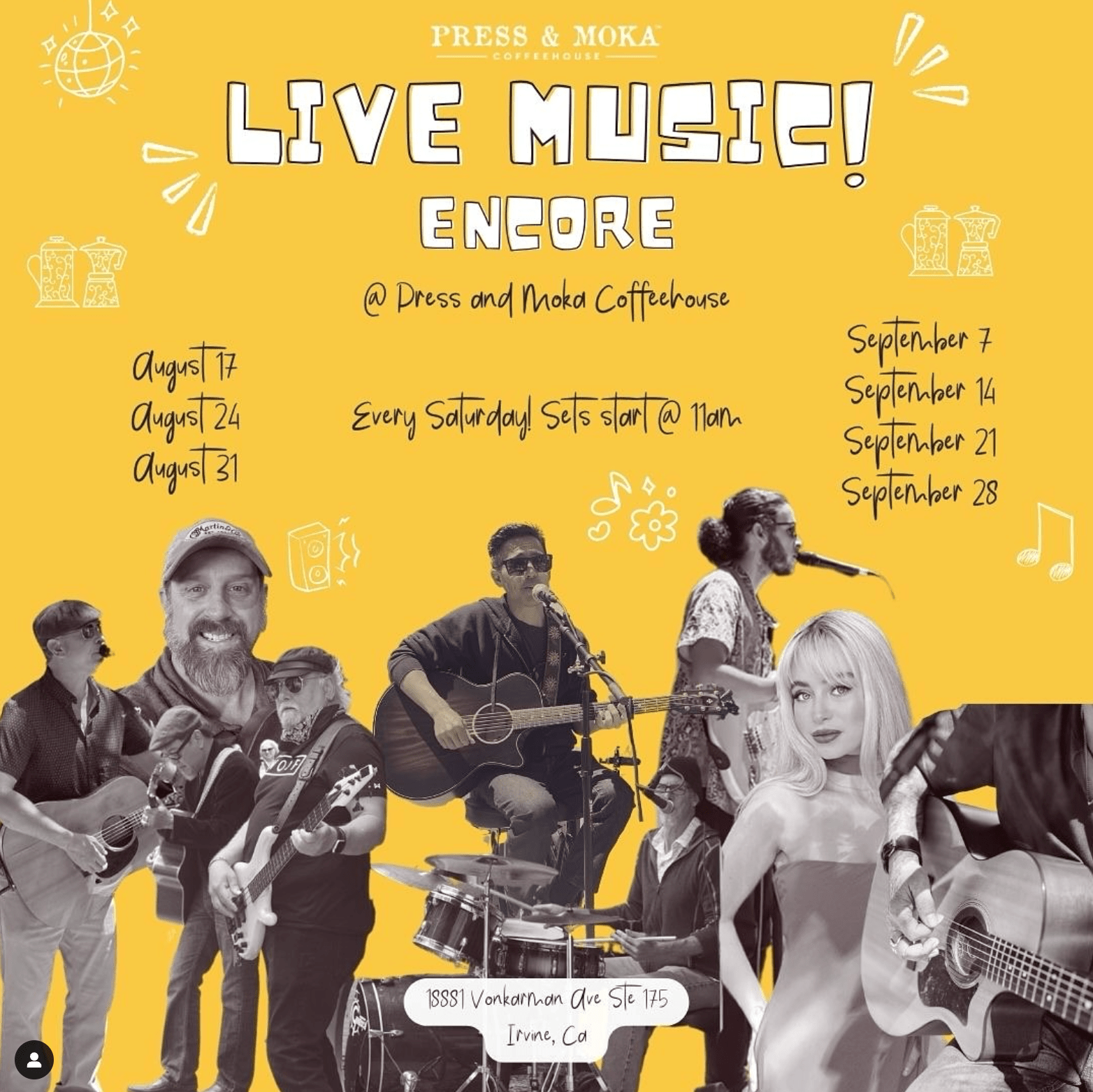 Kick off LDW with Live Music at Press & Moka in Irvine August 31