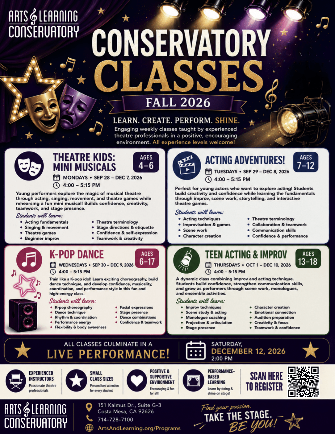 Conservatory Classes Fall 2026 - Arts & Learning Conservatory