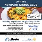 Join the Newport Dining Club at Cappy's Cafe to benefit Priceless Pets Rescue